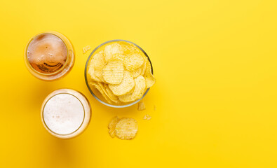 A tempting snack of beer and chips