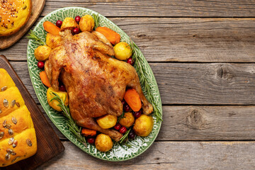 Thanksgiving turkey on rustic table