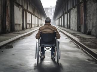 Obraz premium A disabled man on a wheelchair in the office Young man with disabilities in Asia. A man on a wheelchair Recovery and health care ideas Teamwork in Office created with Generative AI technology