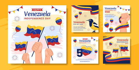 Fototapeta na wymiar Happy Venezuela Independence Day Social Media Post Flat Cartoon Hand Drawn Templates Background Illustration