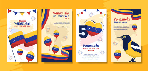 Happy Venezuela Independence Day Social Media Stories Flat Cartoon Hand Drawn Templates Background Illustration