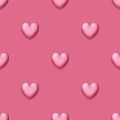 Seamless Colorful Aesthetic Pattern with Cute Hearts. Romantic Simple Design Element. Monochromatic Pink Texture. Design for Prints, Fabrics, Wallpapers etc. Vector 3d Illustration