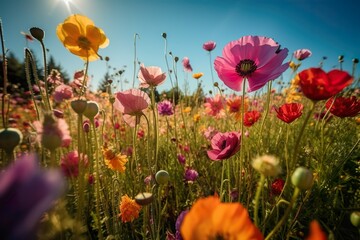 Beautiful poppy flowers in the meadow on a sunny summer day, enhanced by Generative AI