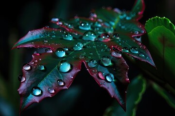 Fototapeta premium close-up of neon plant, with droplet of water on leaf, created with generative ai