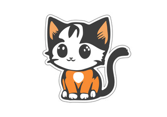Vector sticker of a small white-red cute kitten on an isolated background. Domestic friendly cat.