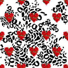 Obraz premium Leopard Skin seamless pattern. Love hearts