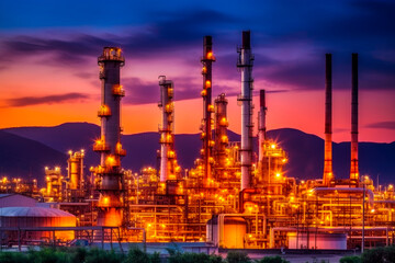 Obraz na płótnie Canvas Oil refinery at twilight.AI generated.