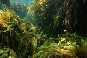 Fototapeta na wymiar close-up of kelp fronds and underwater plants in a hidden garden, created with generative ai