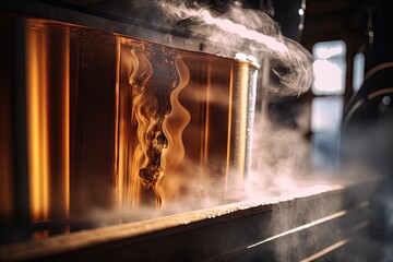 close-up of maple sap evaporator, showing the boiling liquid and steam, created with generative ai - obrazy, fototapety, plakaty