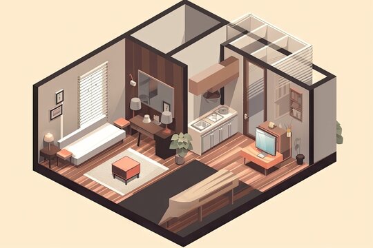 room with open floor plan, featuring isometric and axonometric layouts, created with generative ai