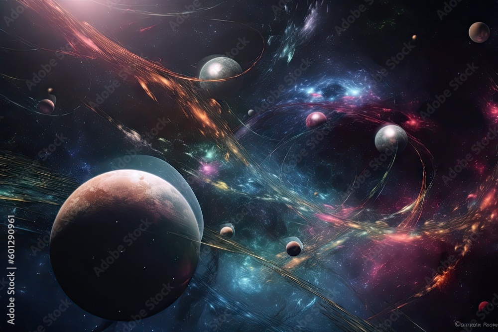 Canvas Prints nebulae and galaxies colliding, with stars and planets in their paths, created with generative ai