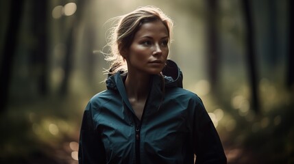 Portrait of a woman running in the park. Generative ai.