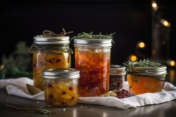 jar of homemade preserves with pourer, ready for gift giving, created with generative ai