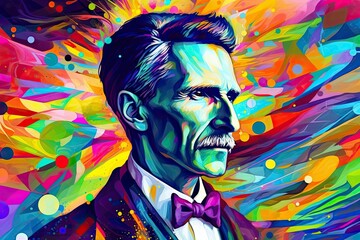 Fototapeta na wymiar Colorful Illustration of Nikola Tesla, Generative AI