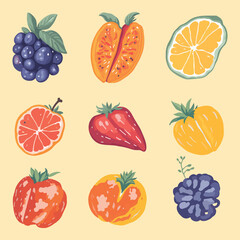 fruit watercolor vector collection element