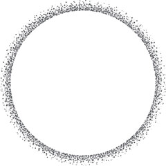 Circle border with small fading dots, gray. A circular border to use as a frame for your designs, made with messy, irregular gray dots.