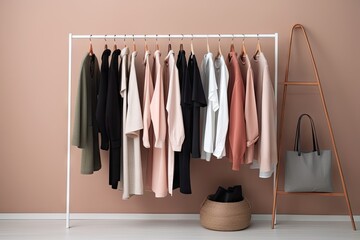 minimalist wardrobe with items of different colors and textures, created with generative ai