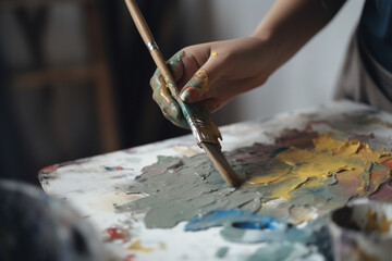 A woman's hand holding a paintbrush and creating artwork representing creativity and inspiration