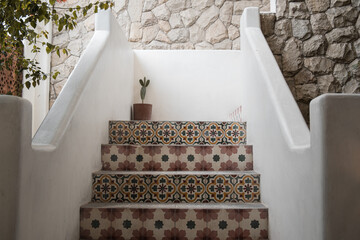 Staircase with unique Mexican floor tiles