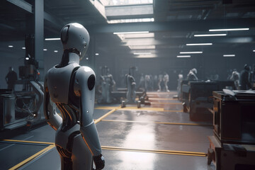 Android working in an futuristic manufacturing plant - Generative AI