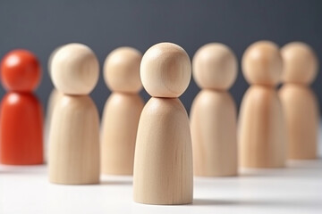 A wooden doll that Different and standing out from the competitor, Concept of leader