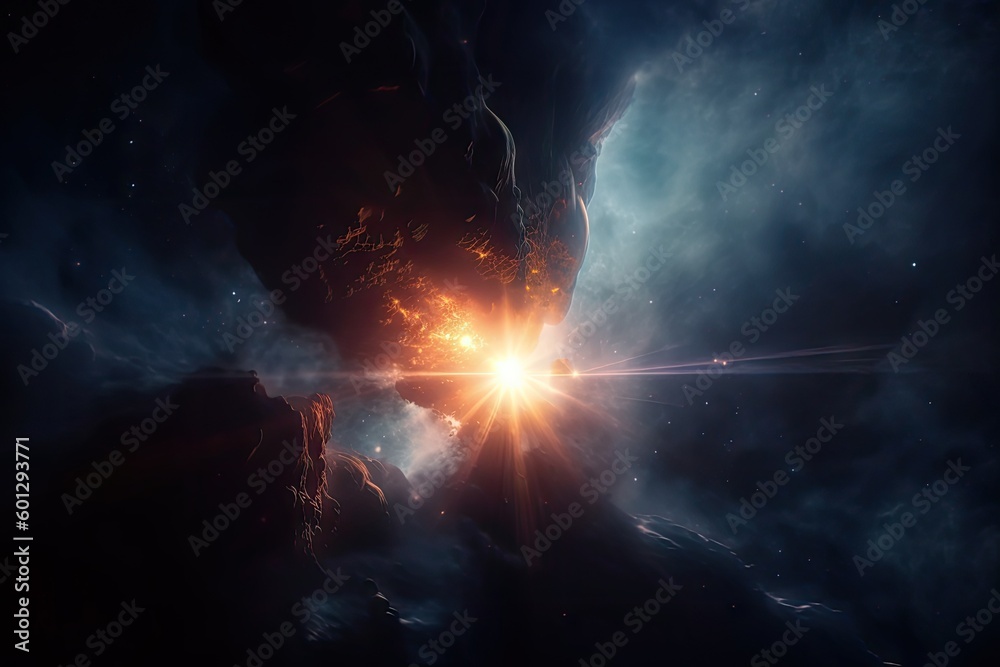 Wall mural stormy nebula with flashes of lightning, and stars in the background, created with generative ai