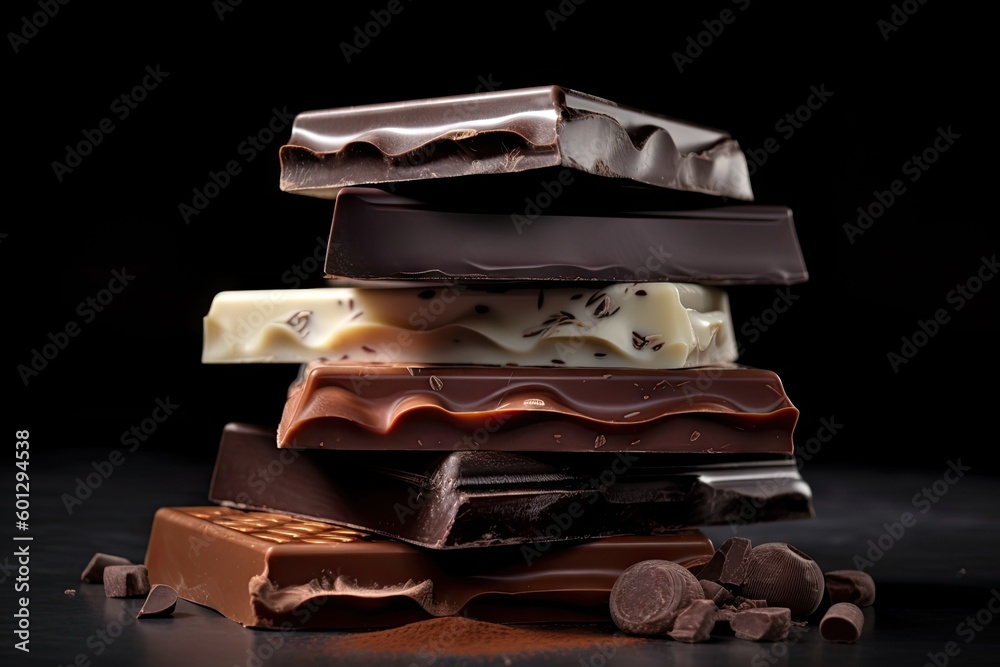 Canvas Prints stack of gourmet chocolate bars atop black and white background, created with generative ai