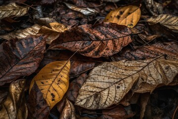 close-up of fallen leaves, with the textures and patterns visible, created with generative ai