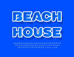 Vector modern Beach House. Blue sticker Font. Modern Creative Alphabet Letters and Numbers set