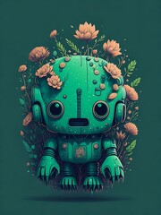 Baby robo tshirt design illustration ai generated