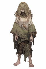 奴隷の女性キャラクターの全身イラスト(AI generated image)