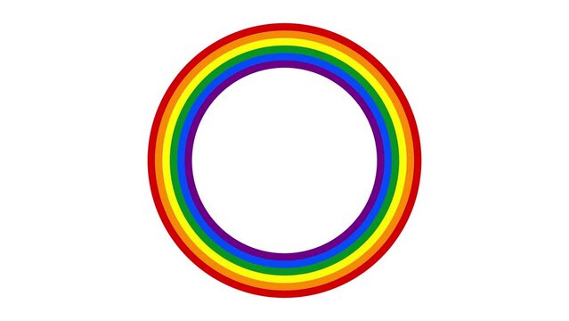A rainbow circle appears on a white background. LGBT flag.