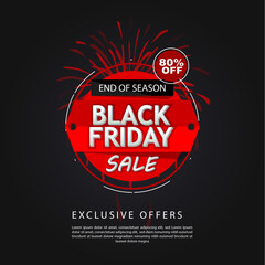 Fototapeta na wymiar black Friday end of season, black Friday sale offer banner, discount 80% off vector illustration.