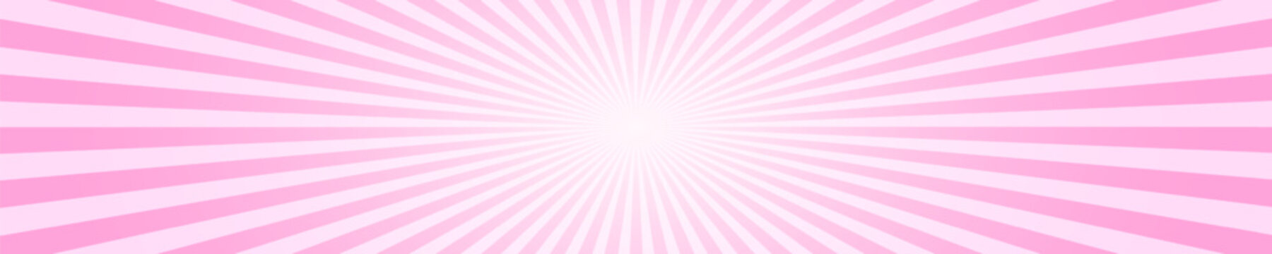 Pink radial stripes. Rosy sunburst or sunrise, impact or surprise effect, comic manga design. Circus or carnival background. Bubble gum, lollipop candy, ice cream texture. Vector cartoon illustration