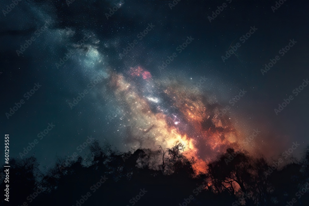 Wall mural nebula with bright star shining through, illuminating the scene, created with generative ai