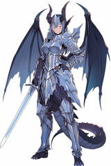 Obraz premium 竜騎士(ドラグーン)の女性キャラクターの全身イラスト(AI generated image)