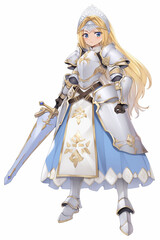 聖騎士(パラディン)の女性キャラクターの全身イラスト(AI generated image)