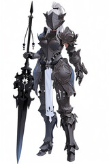 暗黒騎士(ダークナイト、ブラックナイト、シャドウナイト)の女性キャラクターの全身イラスト(AI generated image) - obrazy, fototapety, plakaty