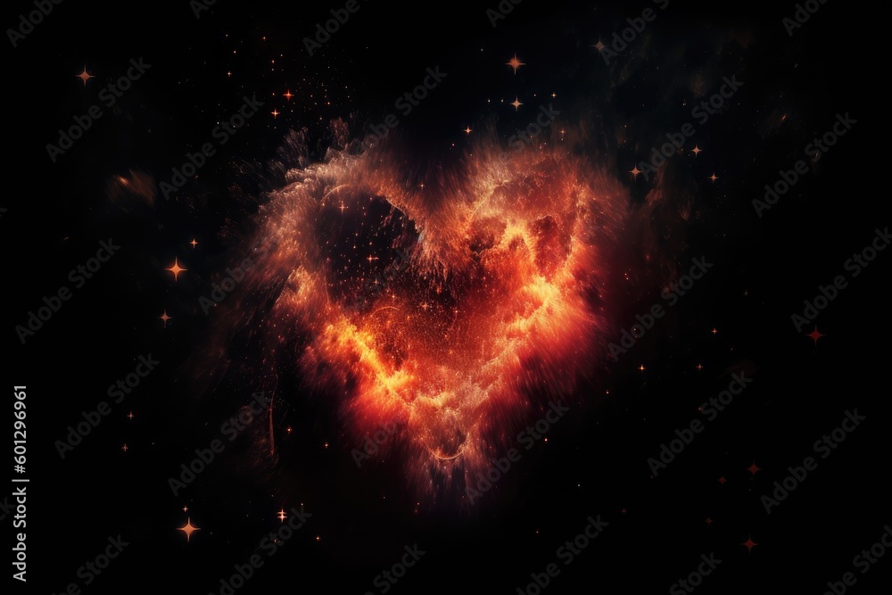 Poster heart-shaped nebula with bright stars in the background, created with generative ai