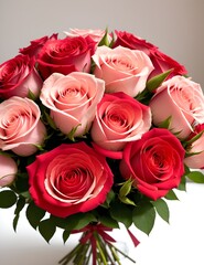 A close-up view of a bouquet of red and white roses