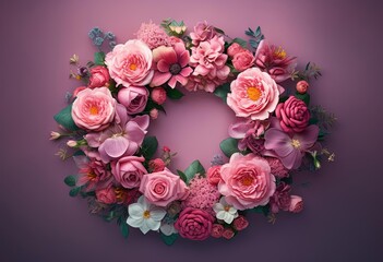 a wreath made of pink flowers, generative ai