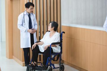 Doctor checking consultation with patient for checkup. work on healthcare paperwork and happiness of medical professional, checklist and report a results in hospital clinic, health insurance business