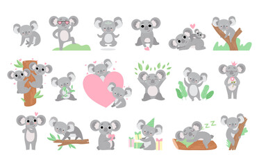 Adorable Koala Character as Lovely Australian Animal Engaged in Different Activity Big Vector Set