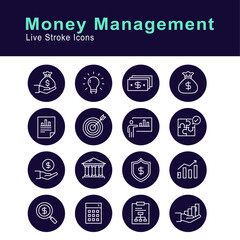 Money management, financial planning, and related topics associated with money management. Vector editable stroke icons.