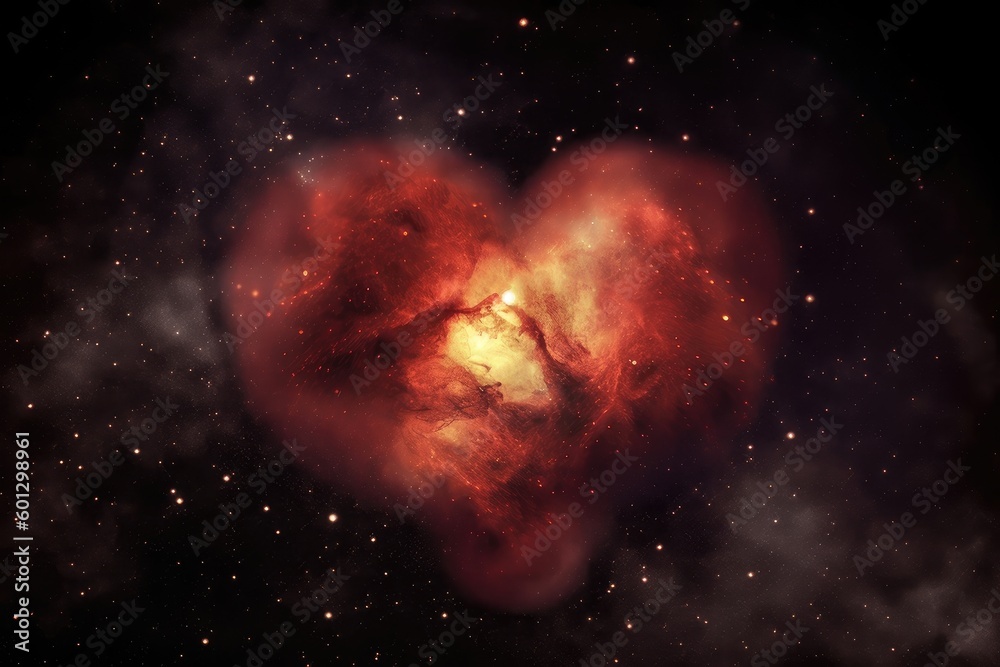 Poster heart-shaped nebula with galaxy in the background, created with generative ai