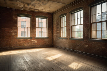 Industrial style loft, brick walls apartment. Generative Ai