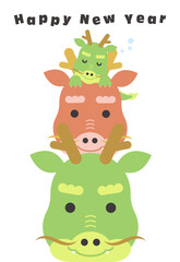 辰年の年賀状テンプレート ベクター 干支 家族 かわいい 親子