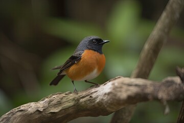 male redstart bird hopping from branch to branch, searching for its next meal, created with generative ai
