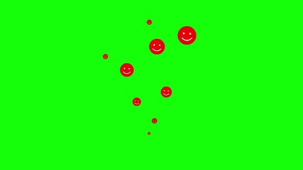 Animated red symbol of emotions fly from bottom to top. Linear icons of smileys. Concept of mood. Looped video. Vector illustration isolated on green background.
