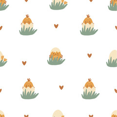 Cute hand drawn easter chickenpattern background